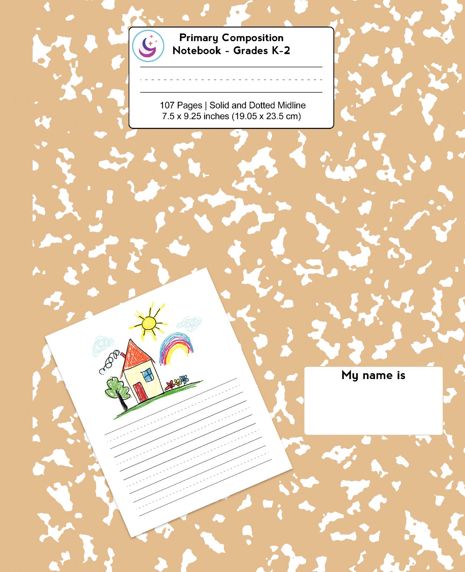 Primary Composition Notebook: Almond Brown Marble, Grades K-2 Kindergarten Writing Journal