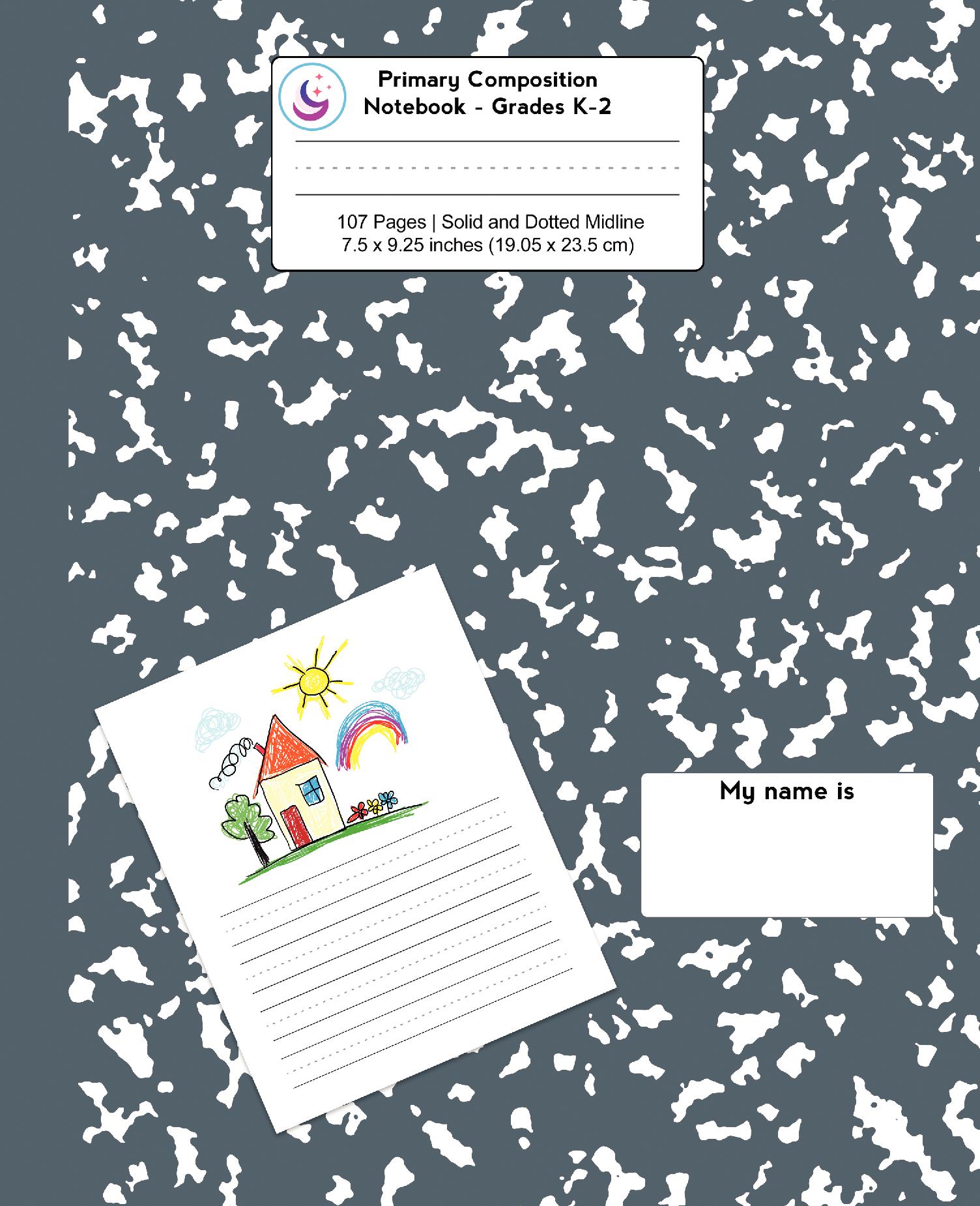 Primary Composition Notebook: Slate Gray Marble, Grades K-2 Kindergarten Writing Journal