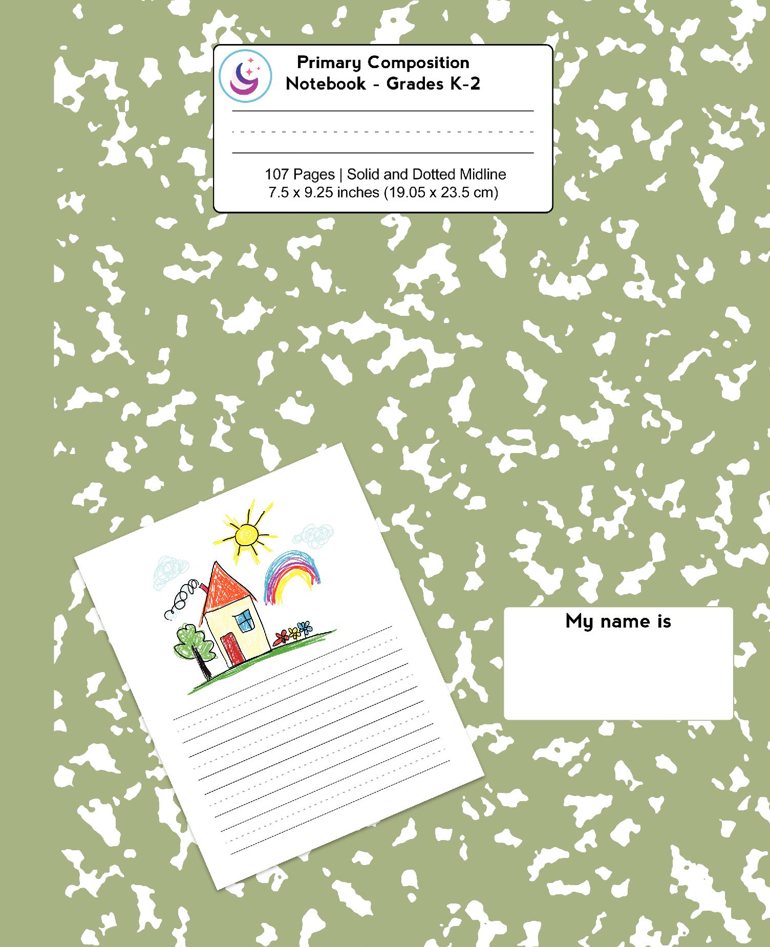 Primary Composition Notebook: Sage Green Marble, Grades K-2 Kindergarten Writing Journal