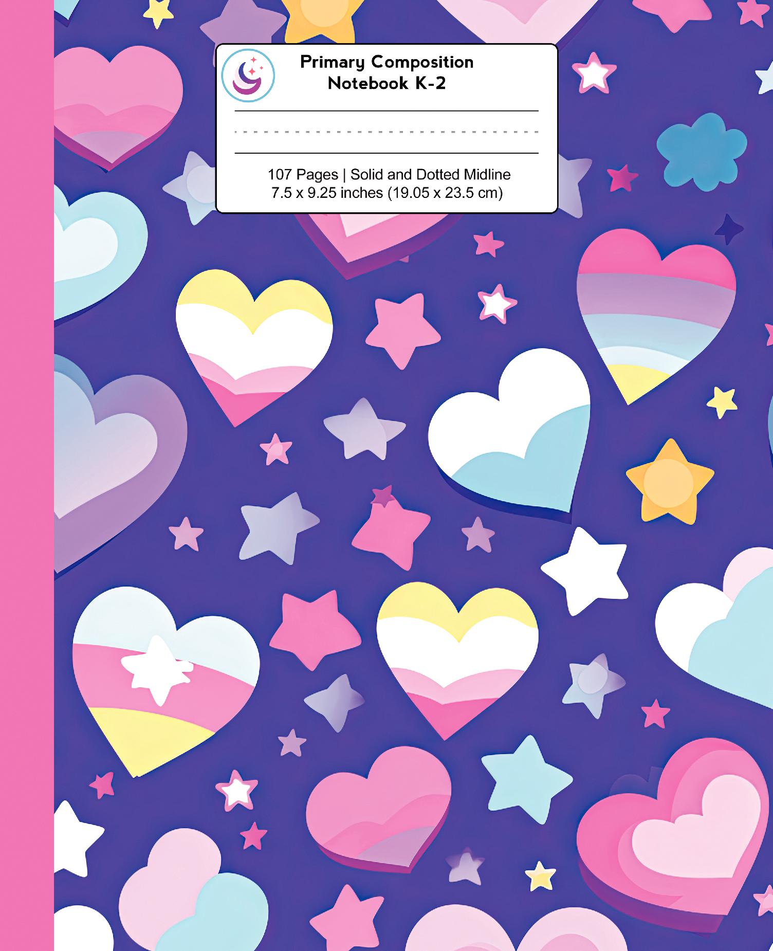 Primary Composition Notebook K-2: Cute Stars and Hearts