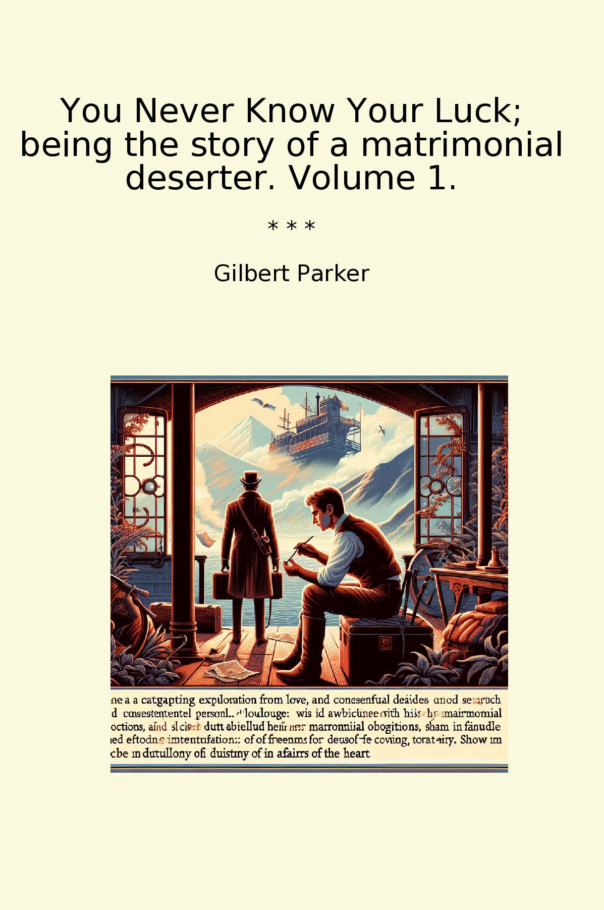You Never Know Your Luck; being the story of a matrimonial deserter. Volume 1.