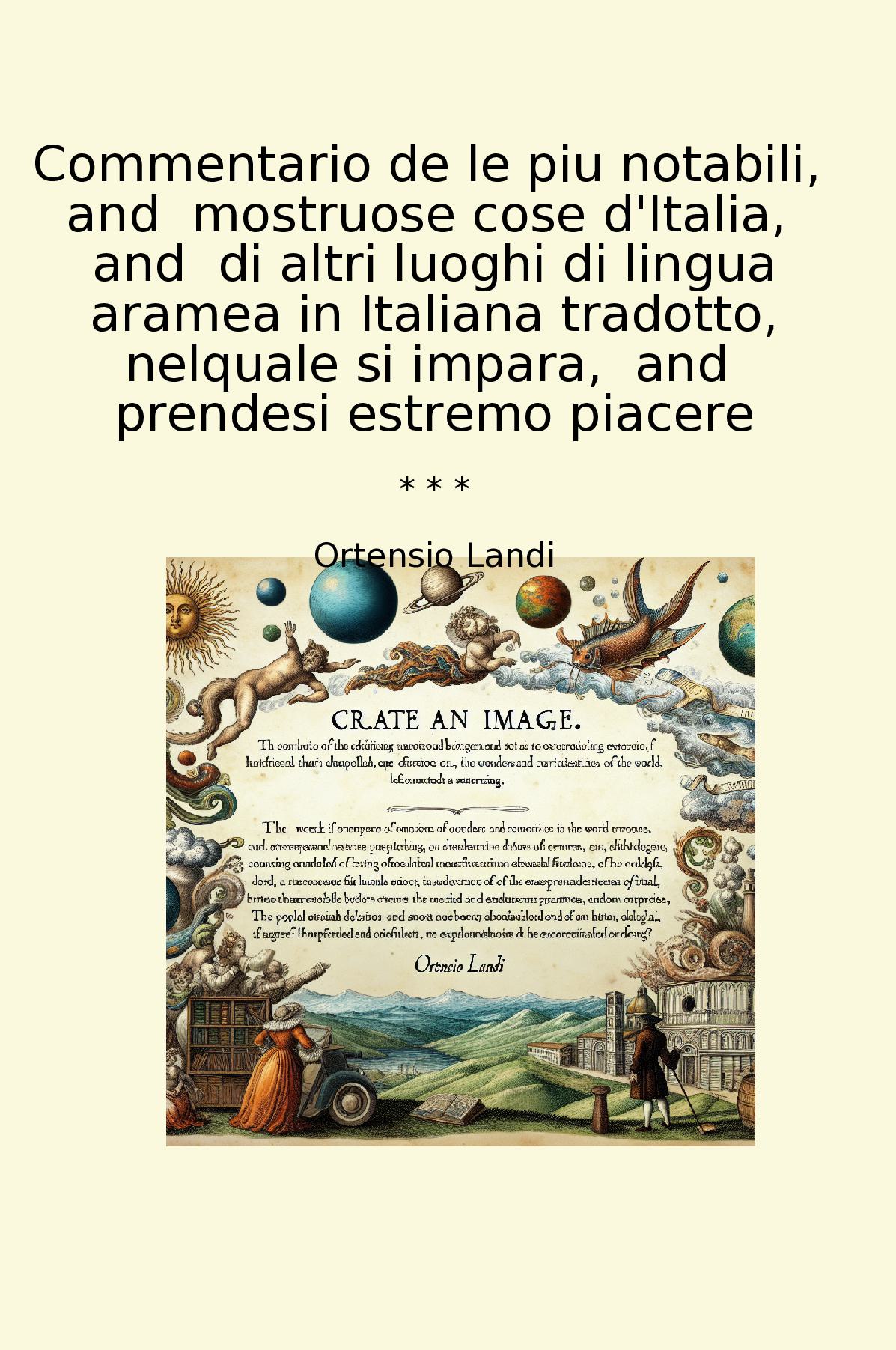 Commentario de le piu notabili,  and  mostruose cose d'Italia,  and  di altri luoghi di lingua aramea in Italiana tradotto, nelquale si impara,  and  prendesi estremo piacere