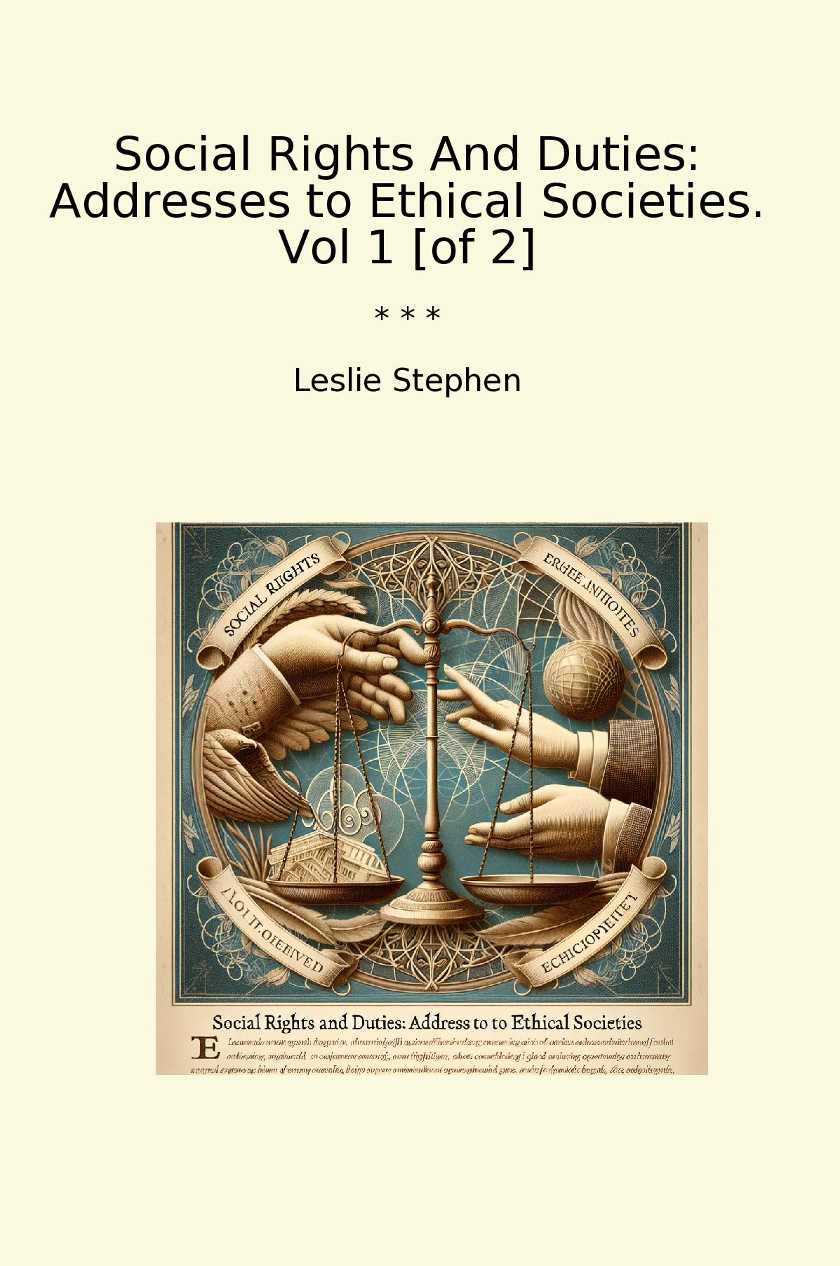 Social Rights And Duties: Addresses to Ethical Societies. Vol 1 [of 2]
