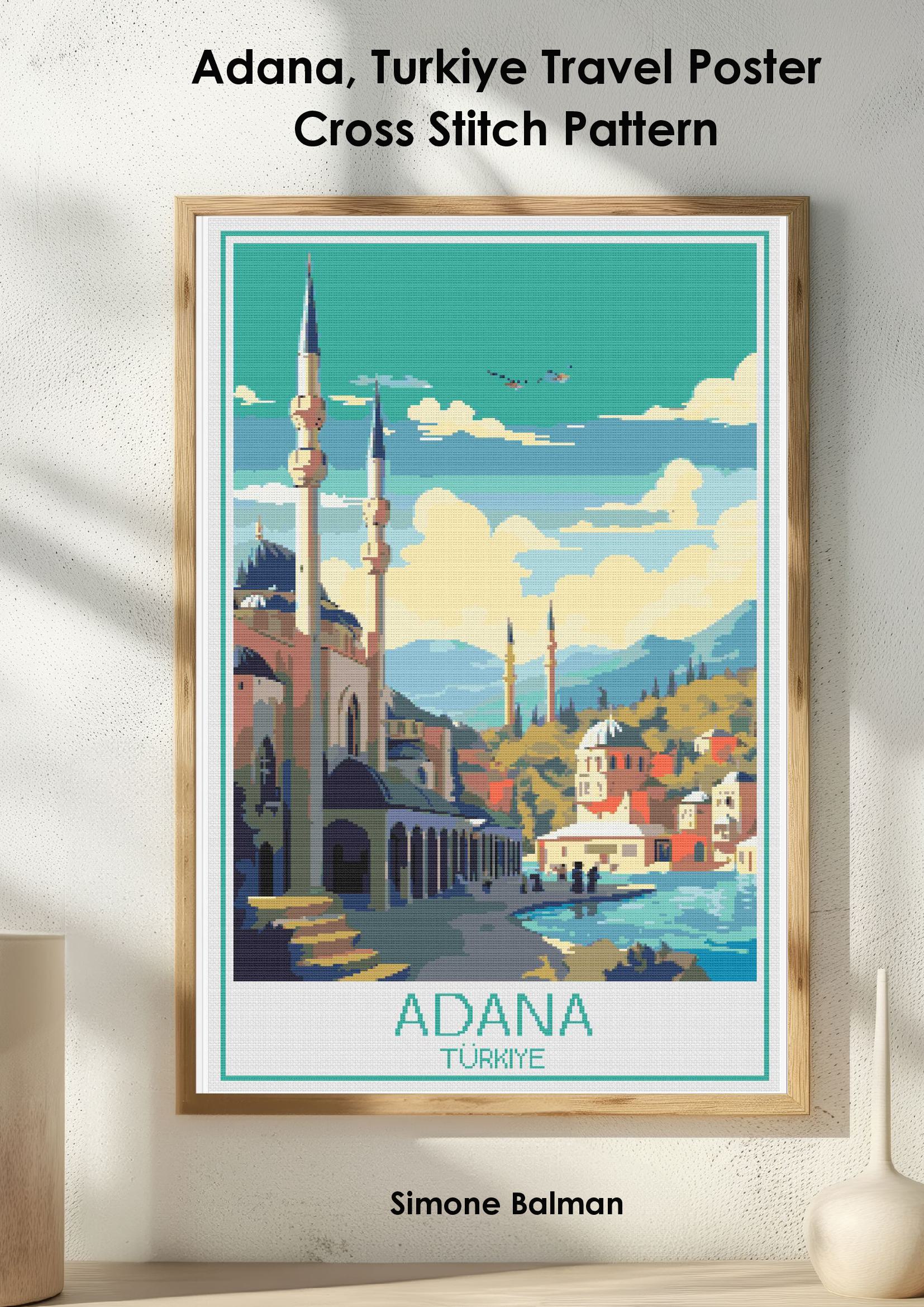 Adana, Turkiye Travel Poster Cross Stitch Pattern