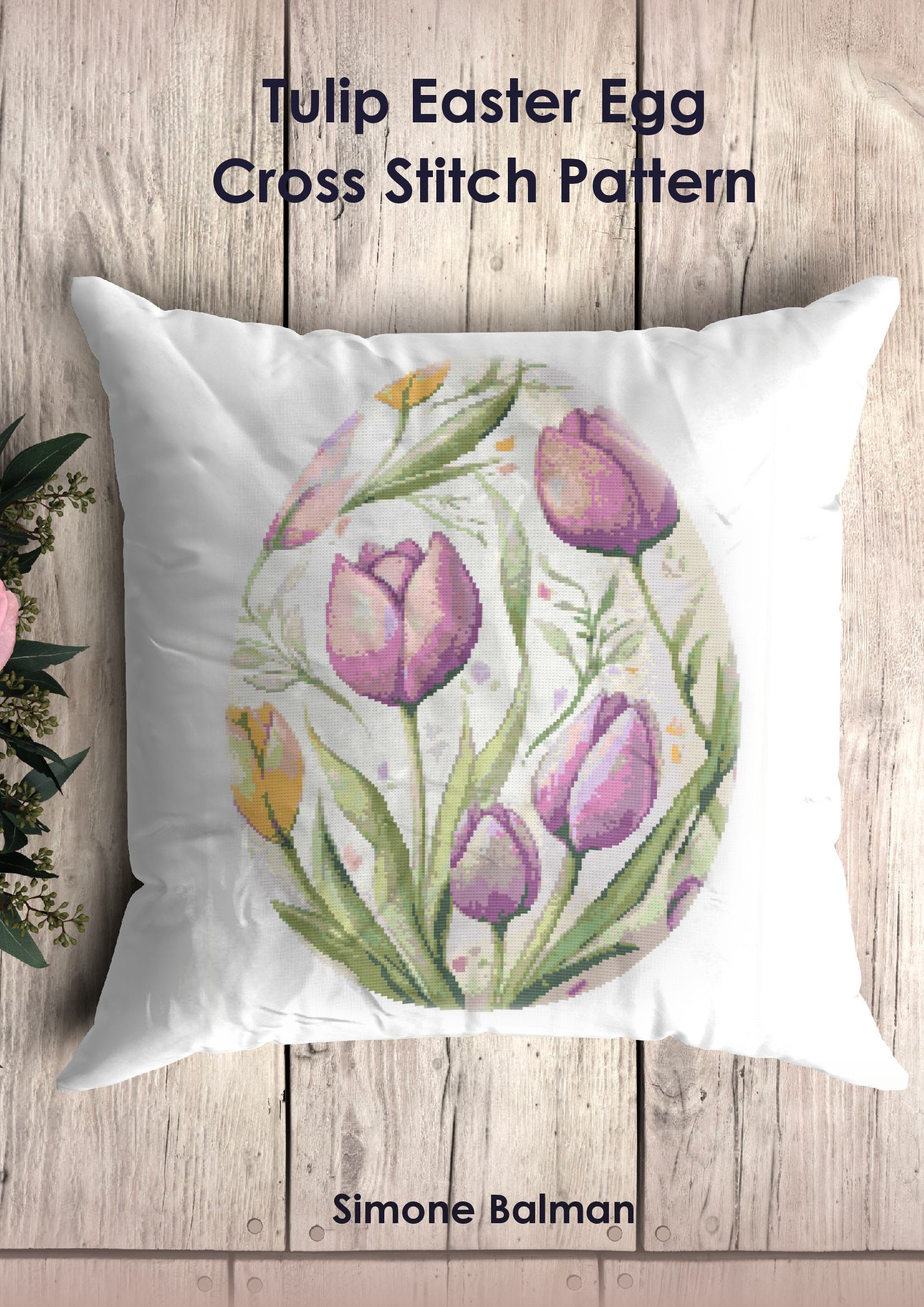 Tulip Easter Egg Cross Stitch Pattern - Spring Stitches: Easter Egg with Pastel Tulips