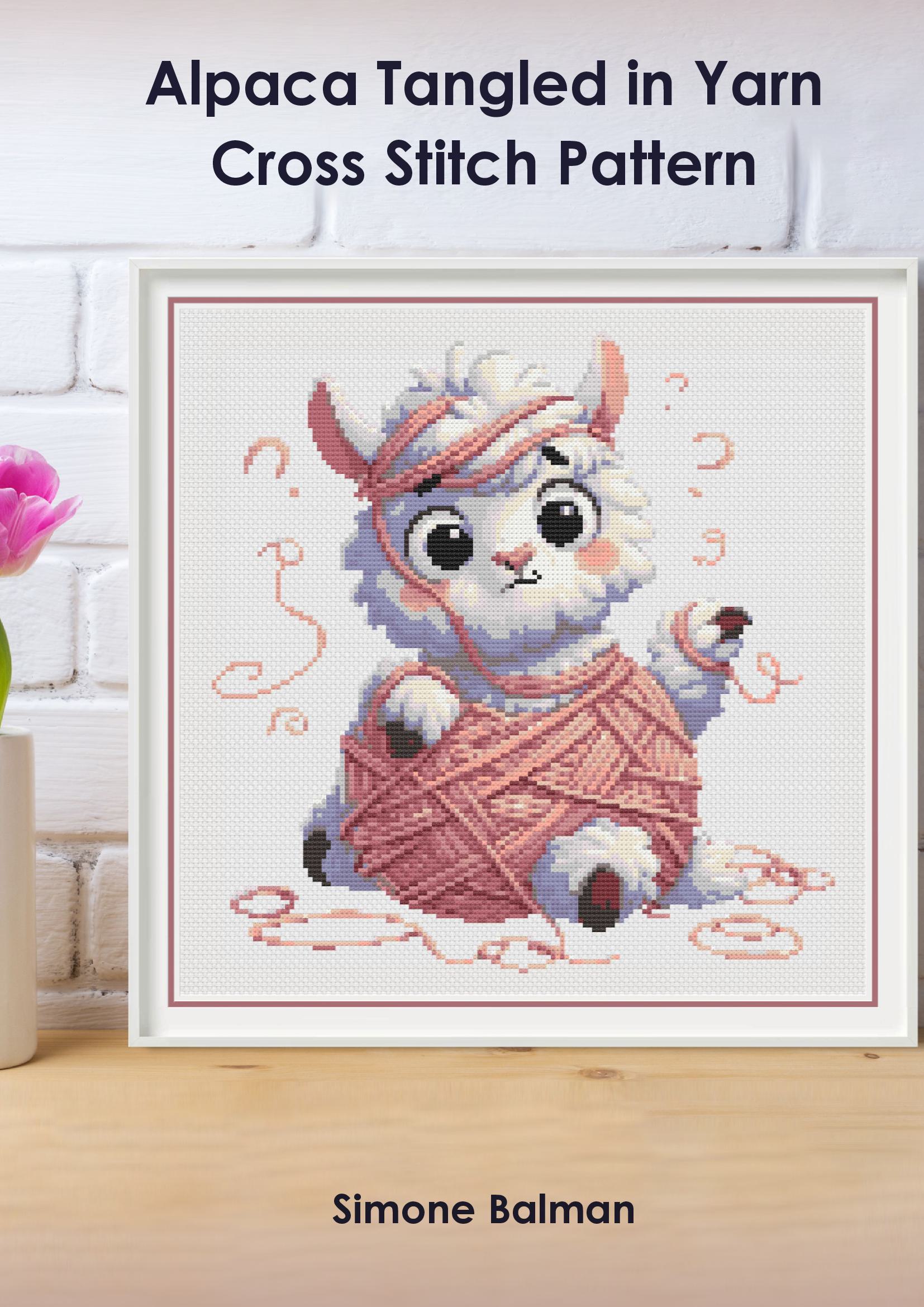 Alpaca Tangled in Yarn Cross Stitch Pattern