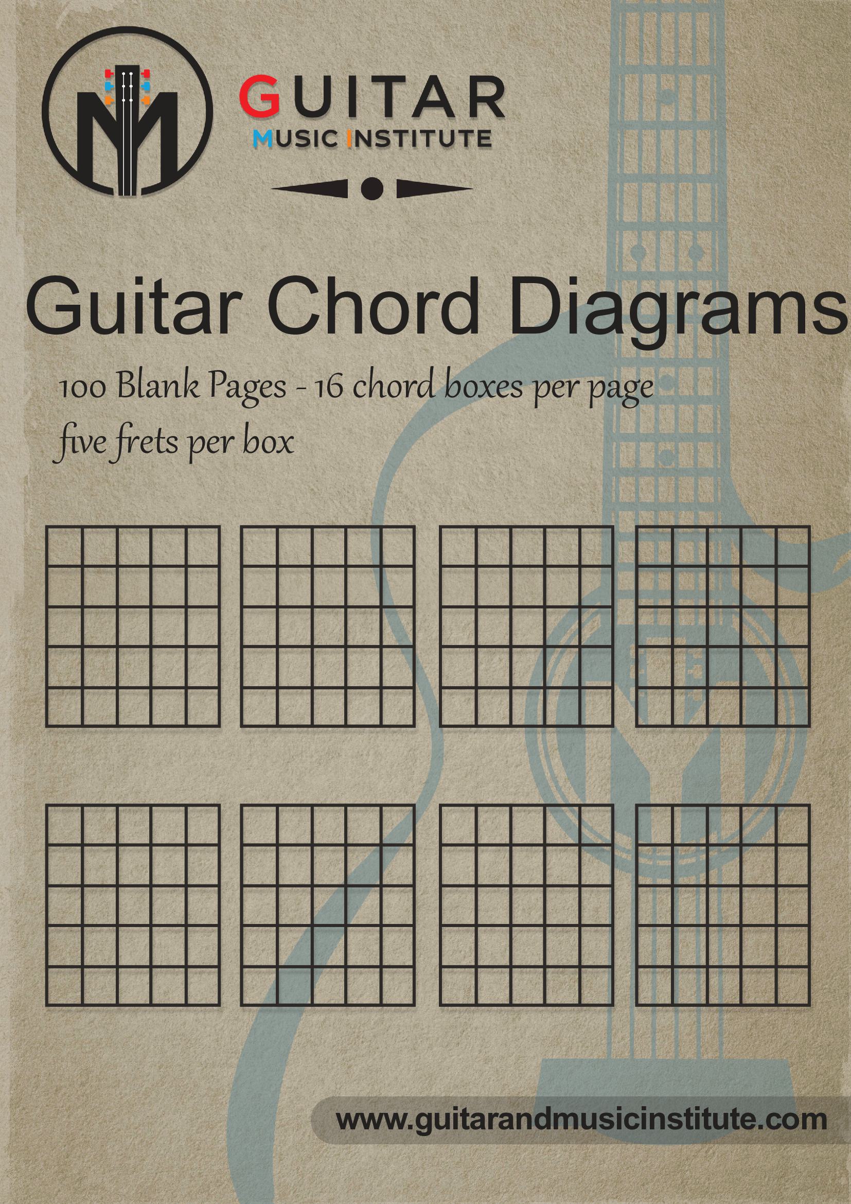 Guitar Chord Diagrams: 100 Pages - 16 chord boxes per page five frets per box: Blank Chord Box Book For Guitarists
