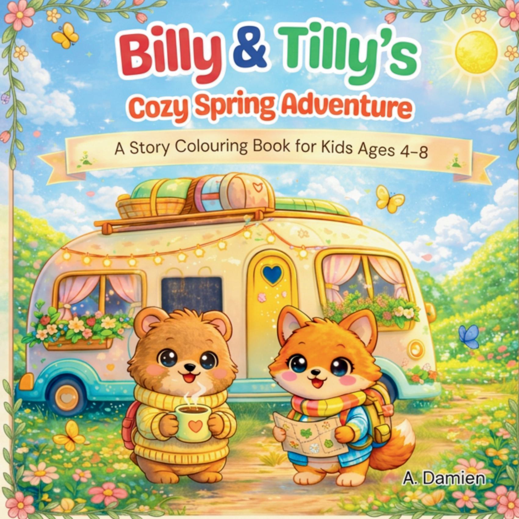Billy  and Tilly - Cozy Spring Adventure - A Story Colouring Book for Kids Ages 4 - 8