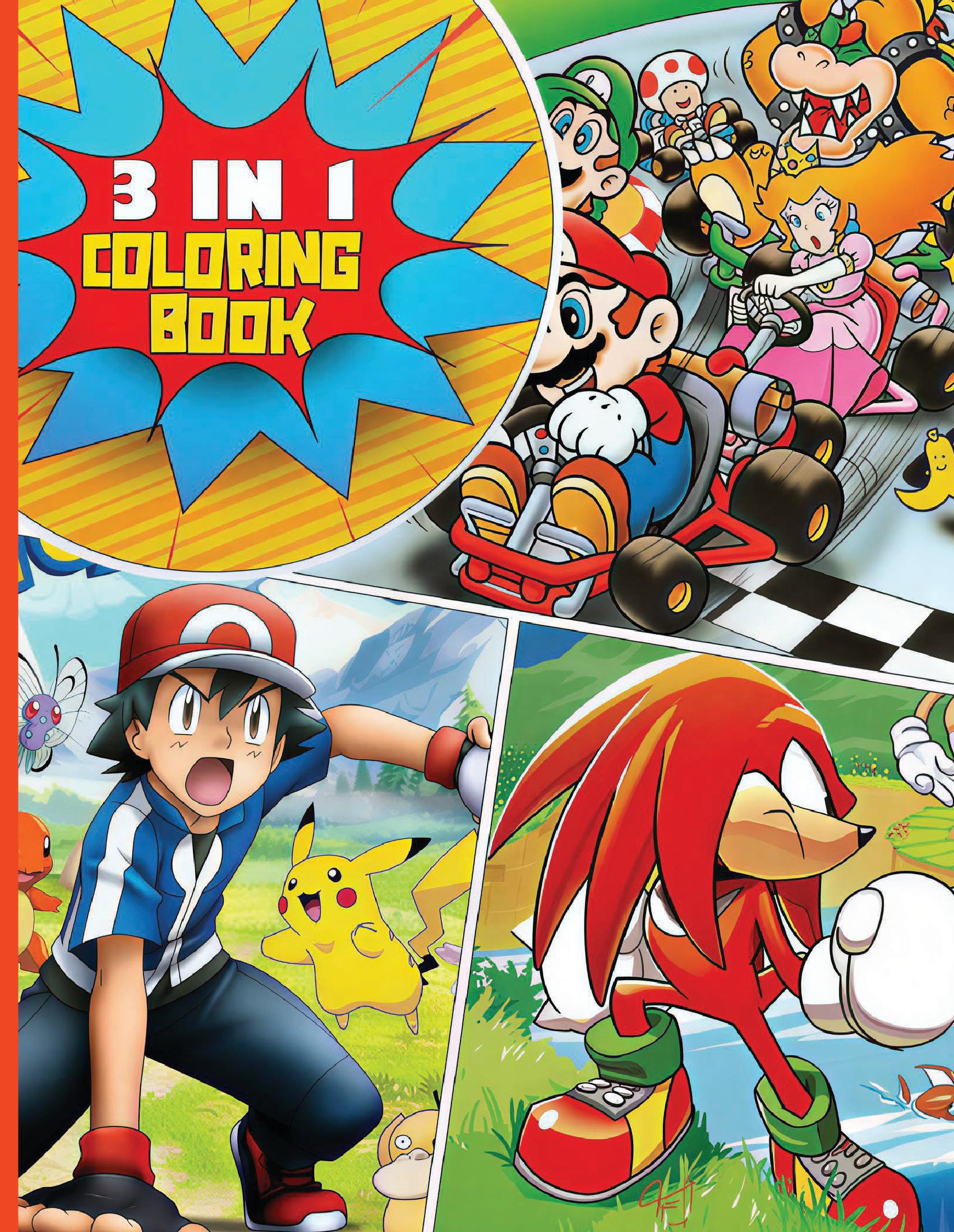 3 in 1 Mario Sonic Pokemon Coloring Book