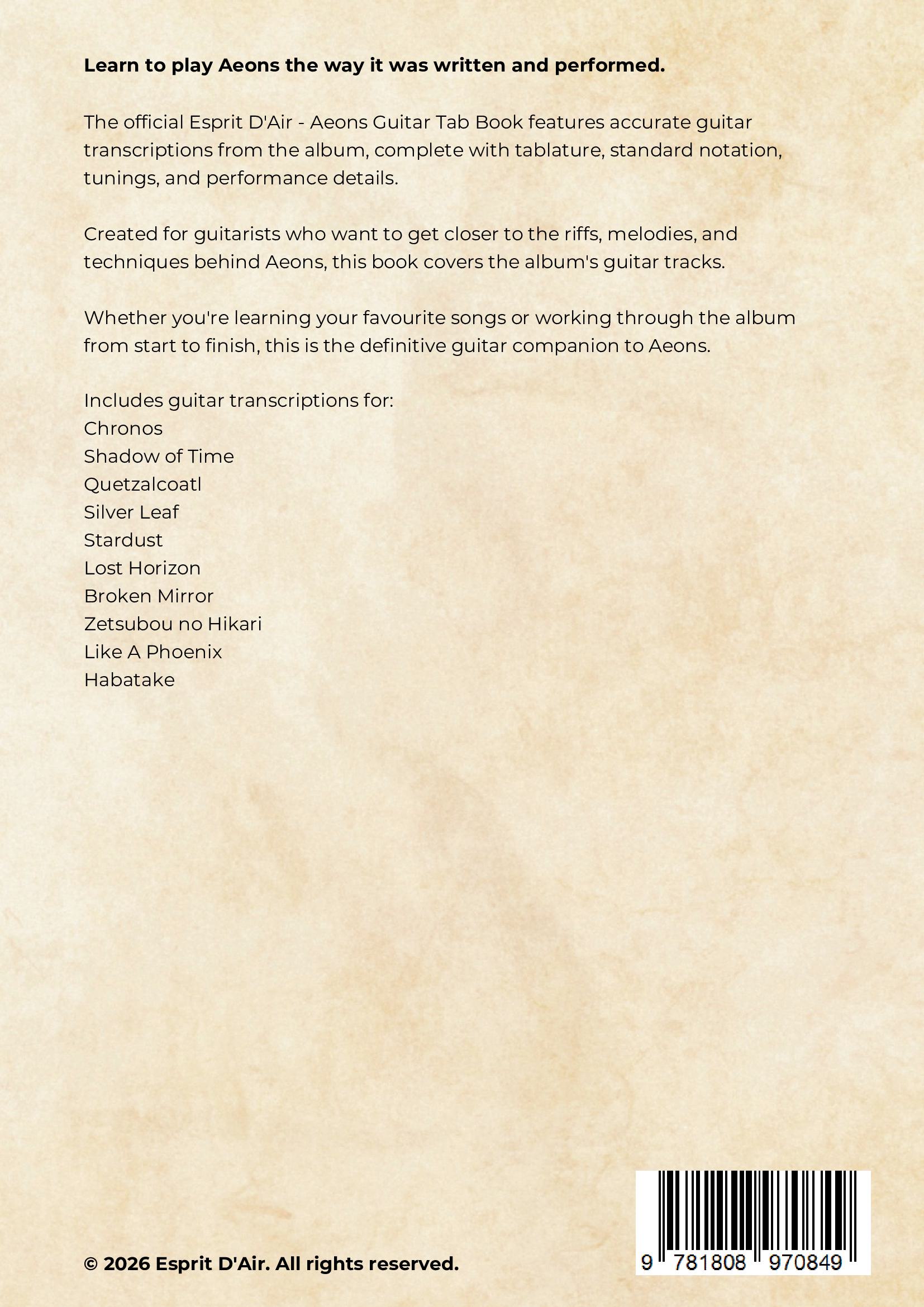 Esprit D'Air - Aeons: Official Guitar Tab Book (Hardcover)