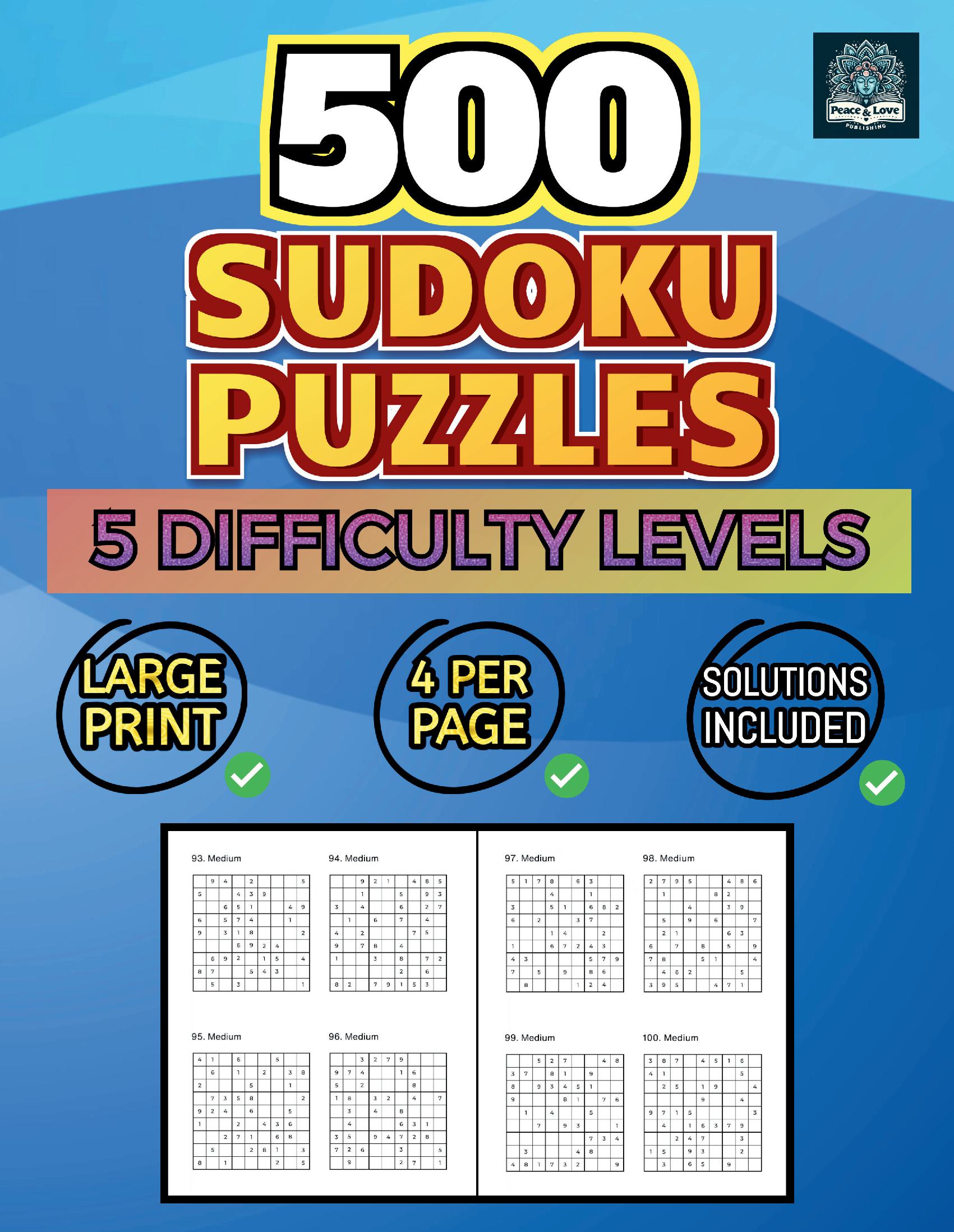 500 Sudoku Puzzles - 5 Difficulty Levels