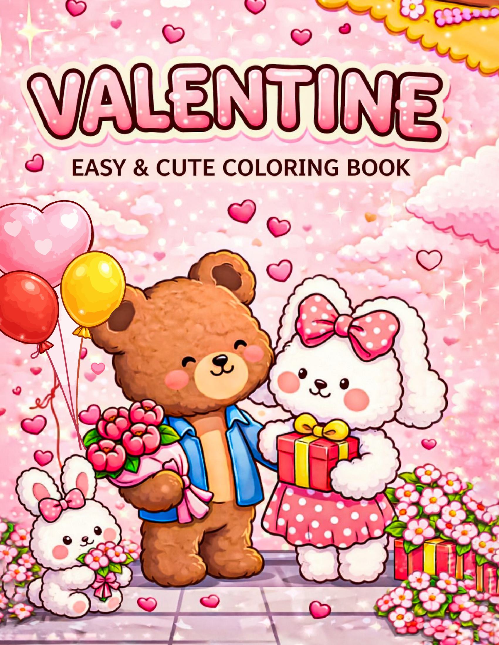 Valentine Easy & Cute Coloring Book: 50 Valentine-Themed Art Pages for Kids Ages 4-8