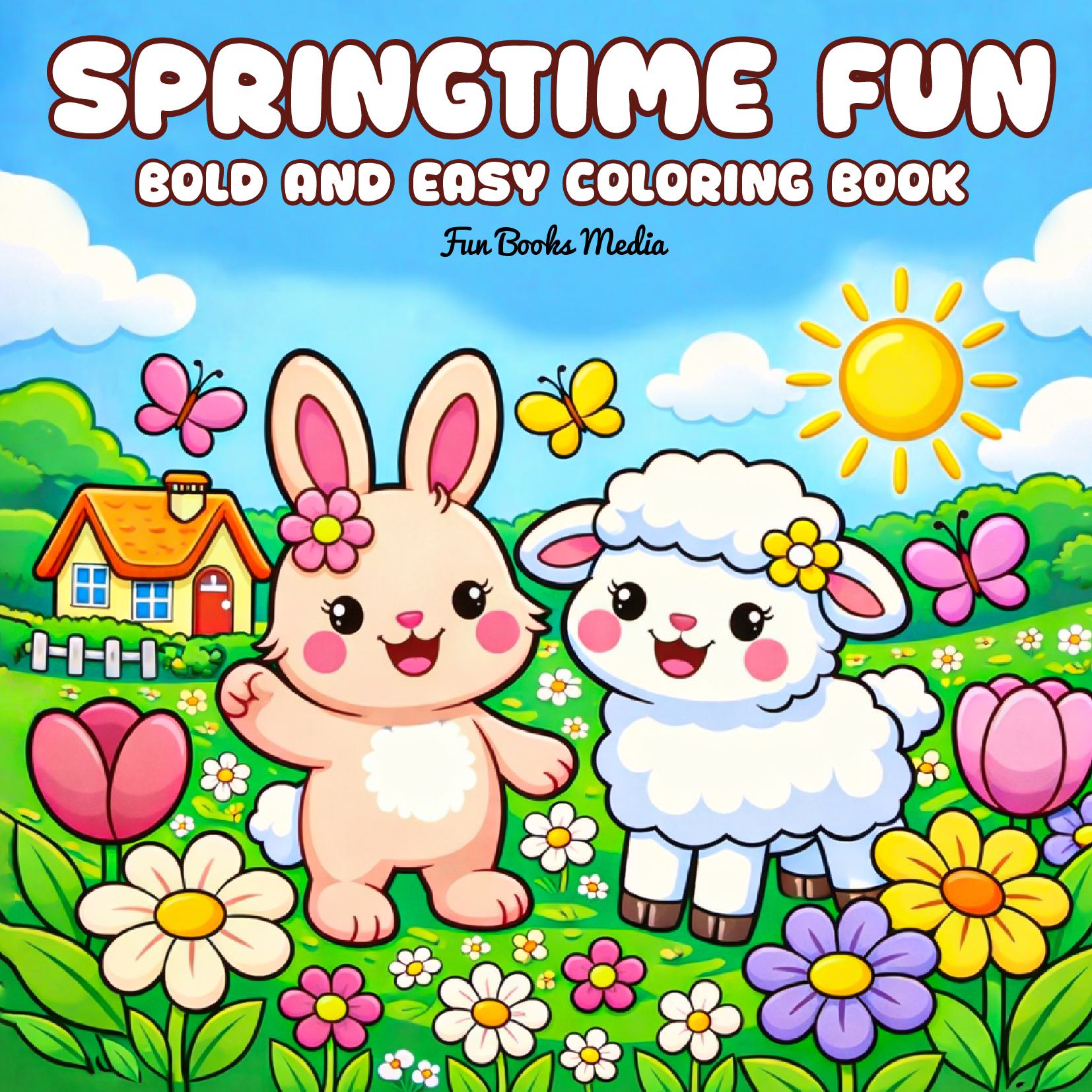 Springtime Fun: Bold and Easy Coloring Book. 50 springtime-themed art pages for kids ages 4-8