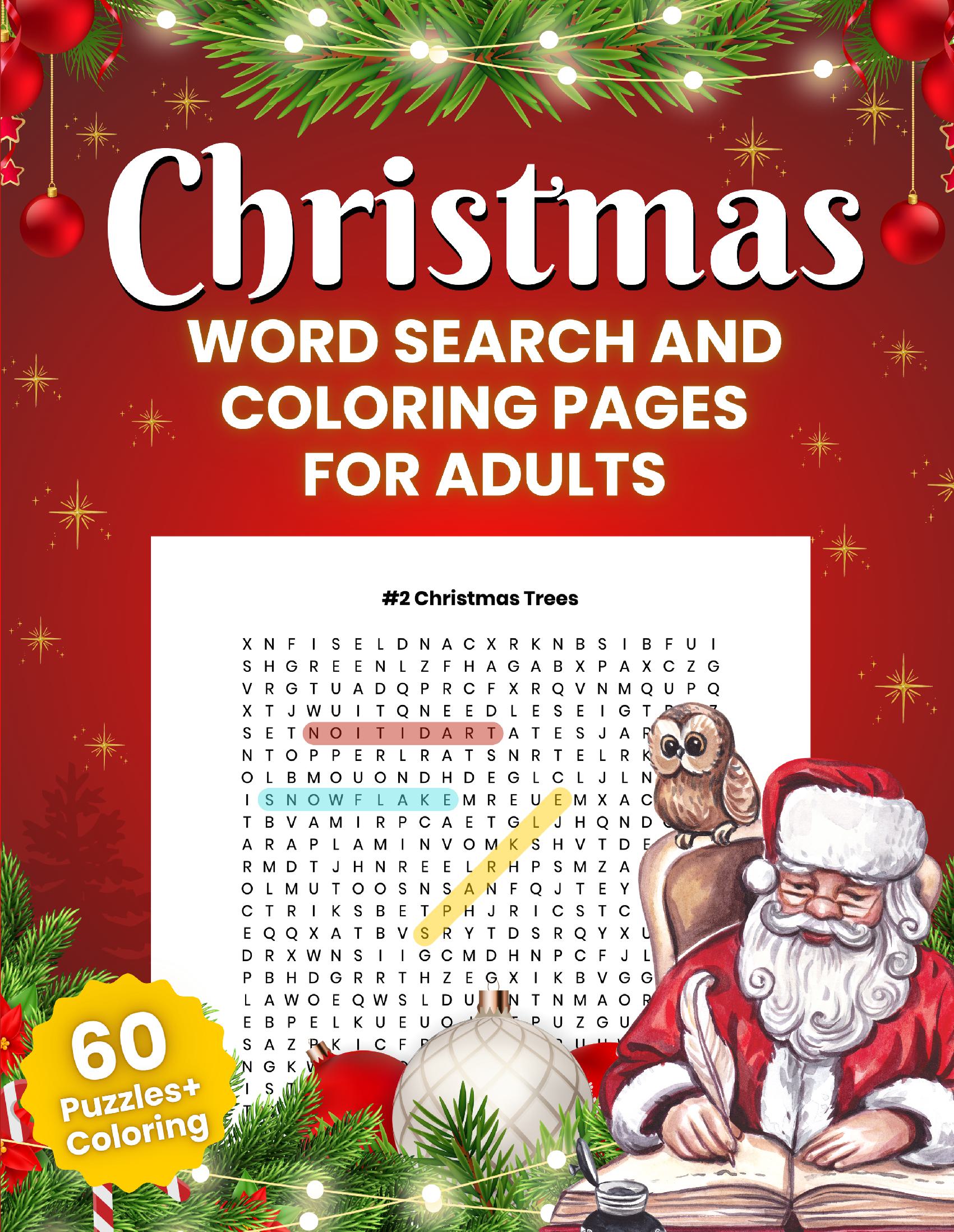 Merry & Bright Christmas Word Search and Coloring Book for Adults: Large Print Holiday Puzzles and Festive Coloring Pages for Relaxation, Mindfulness, and Christmas Cheer