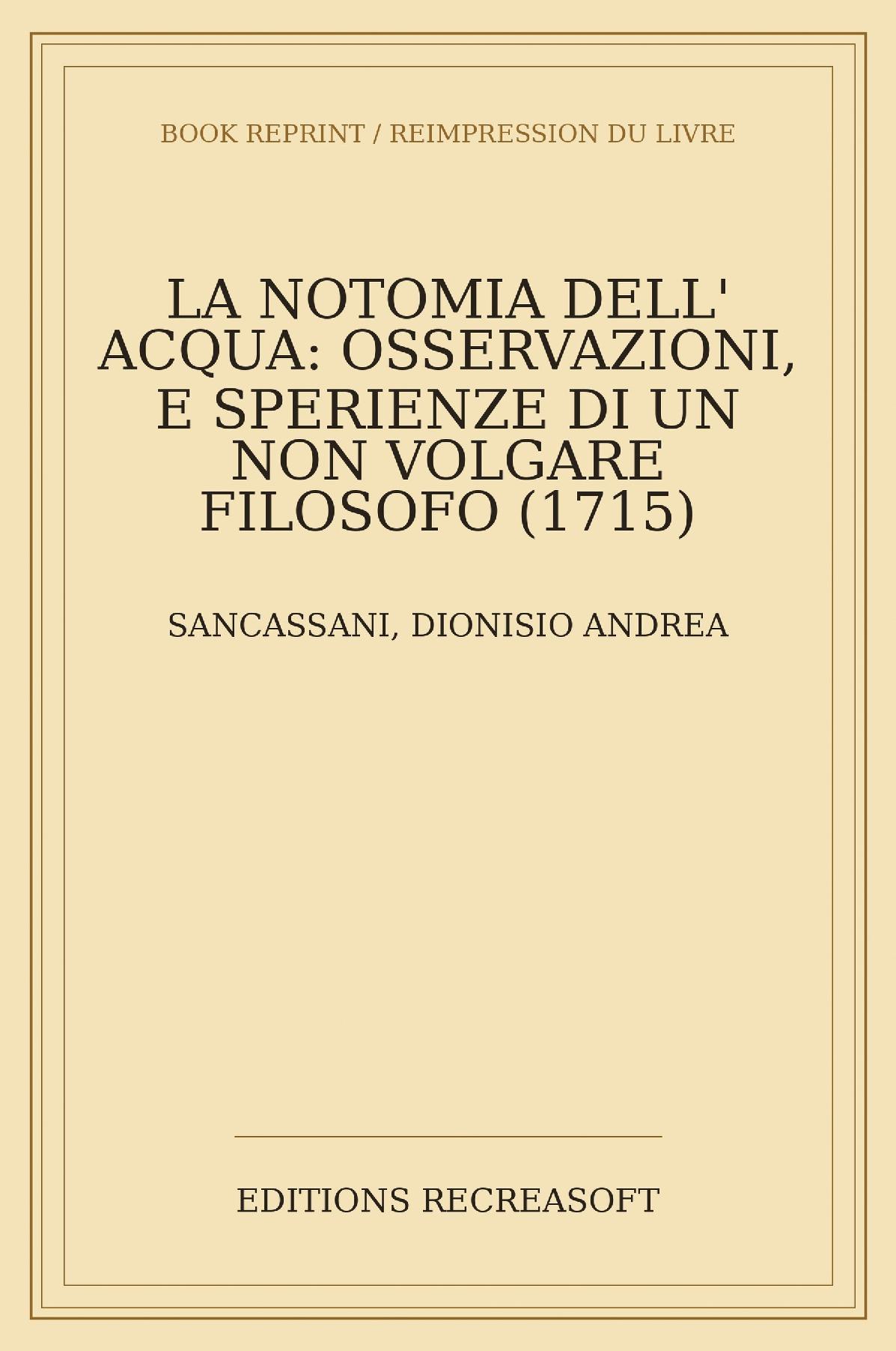 La notomia dell'acqua (Padoue, 1715)