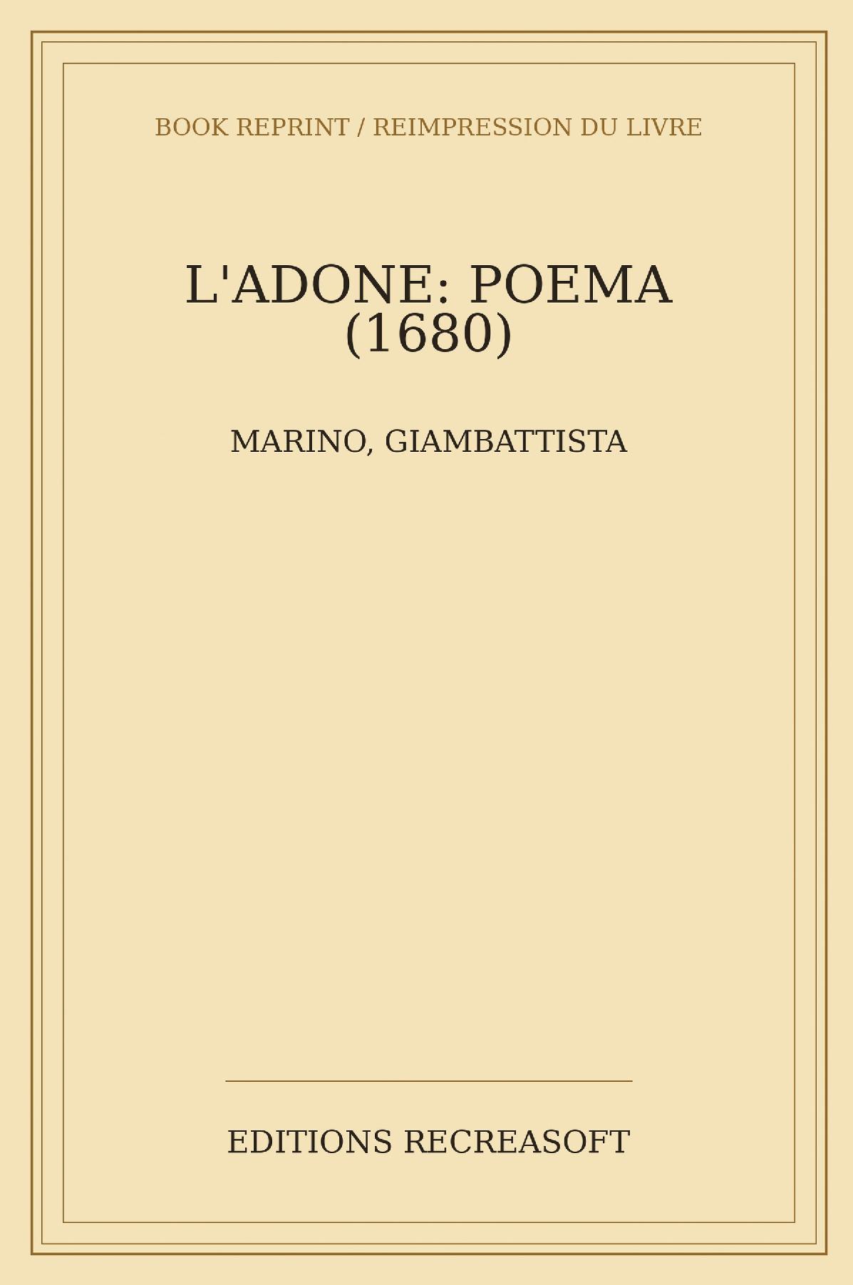 L'Adone, poema. Volume primo (Amsterdam 1680)