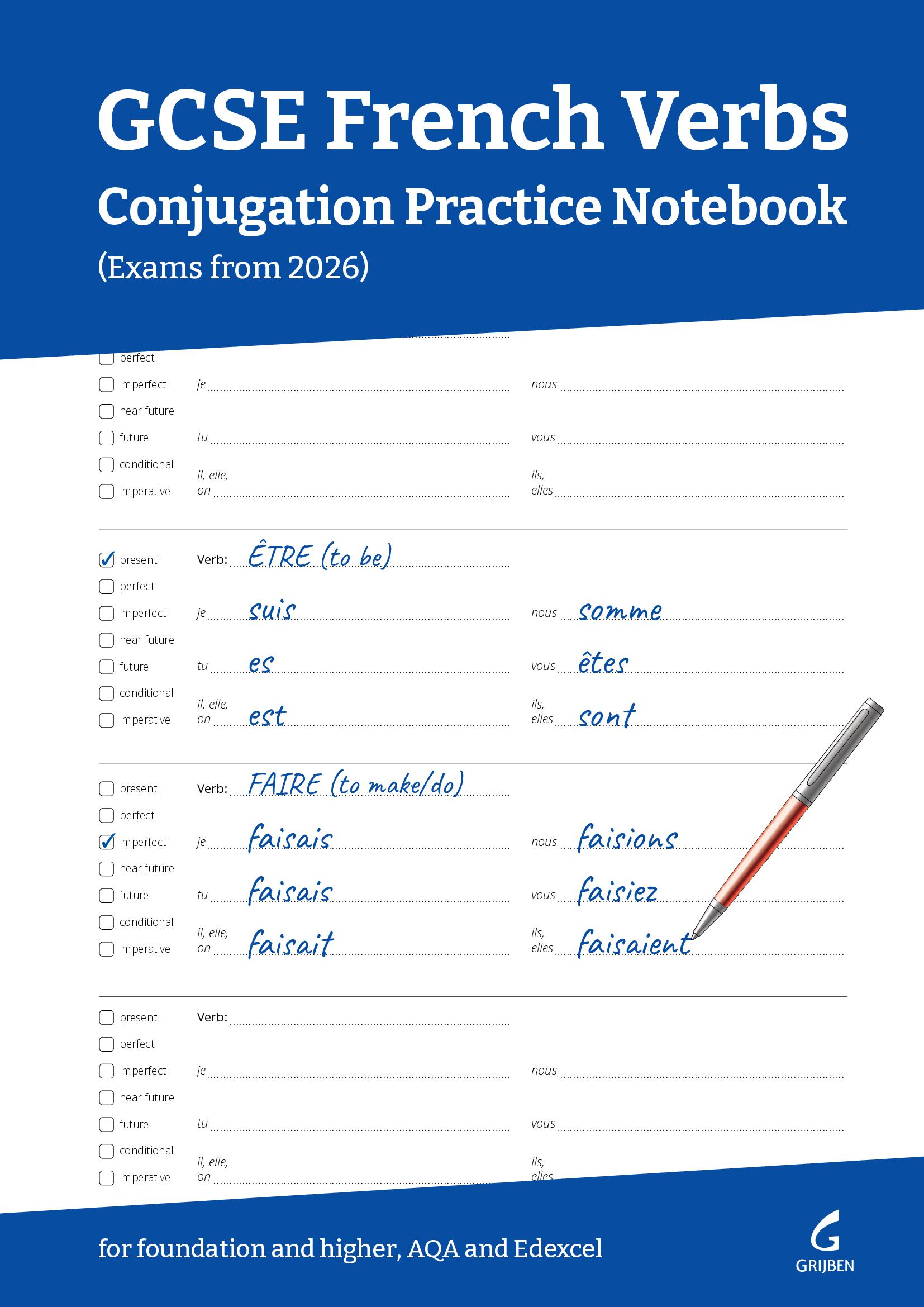 GCSE French Verbs: Conjugation Practice Notebook (Exams from 2026)