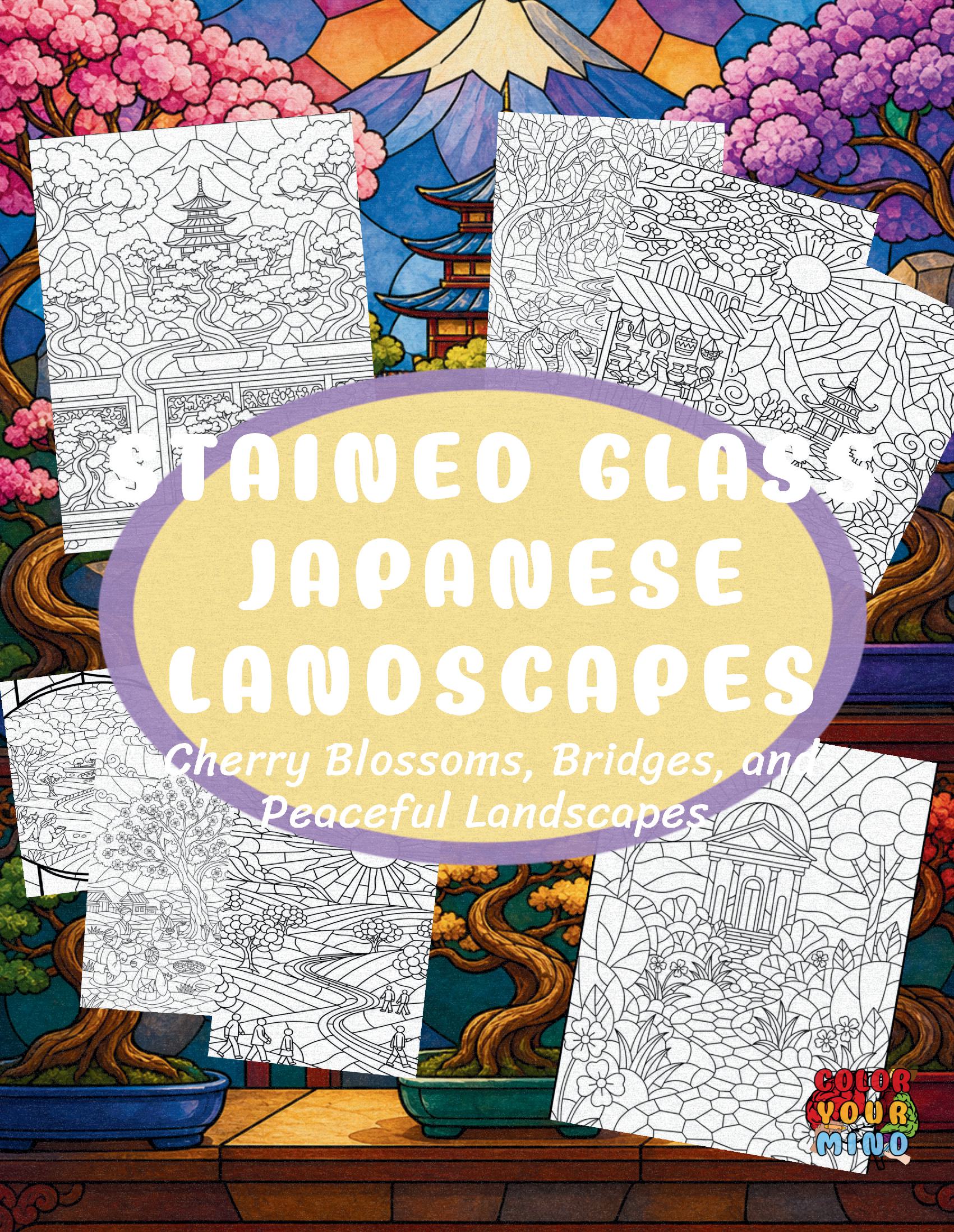 Stained Glass Japanese Nature Coloring Book