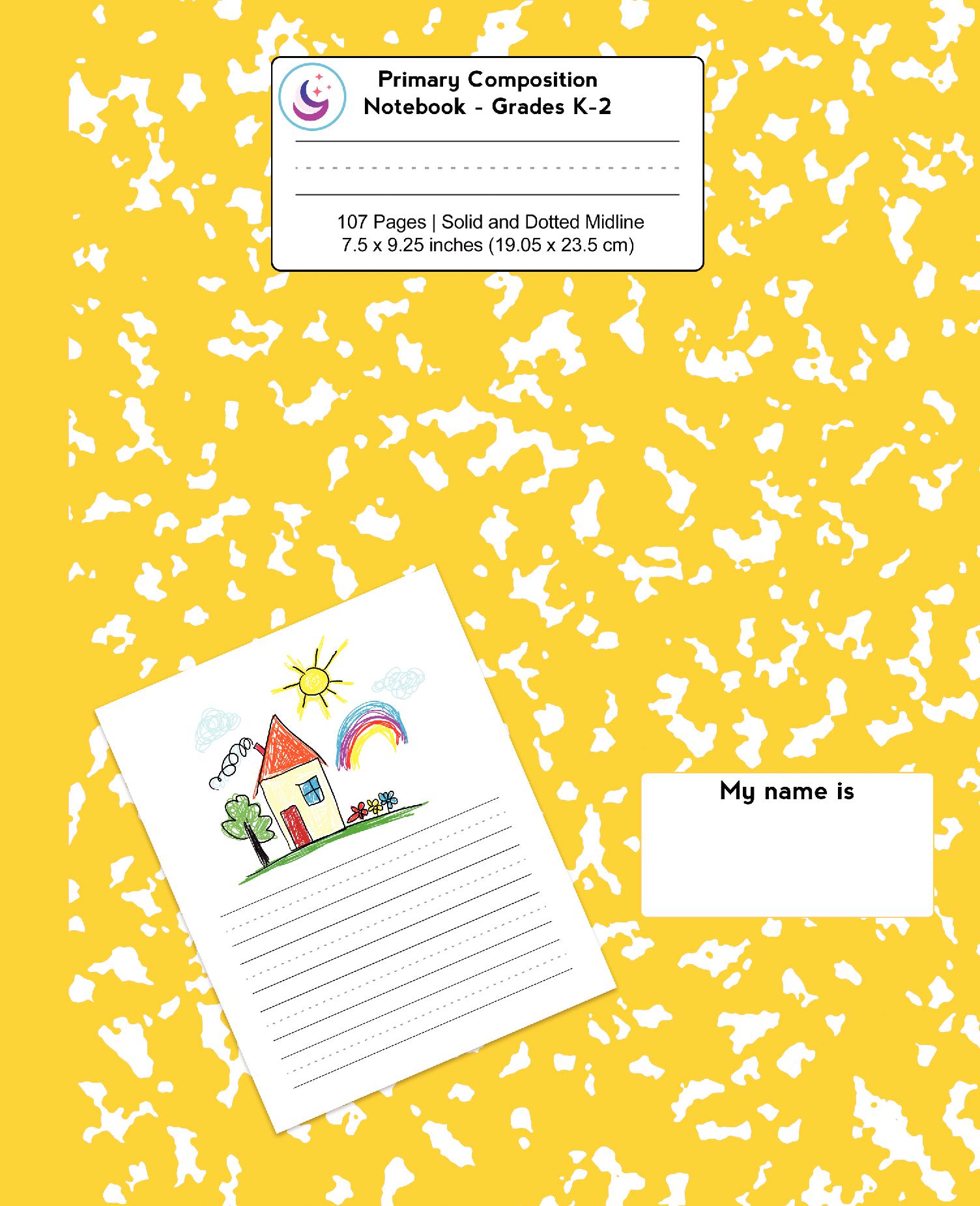 Primary Composition Notebook: Yellow Marble, Grades K-2 Kindergarten Writing Journal