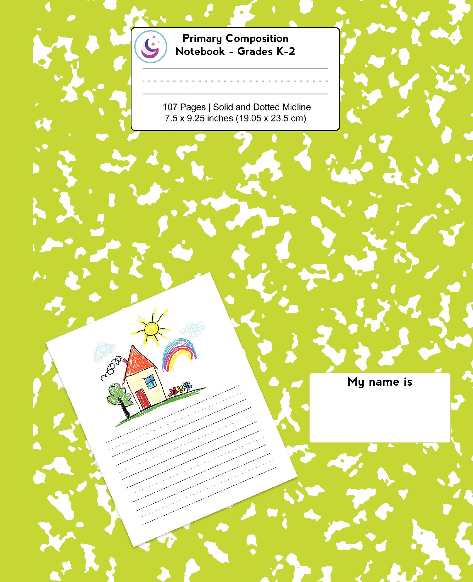 Primary Composition Notebook: Green Marble, Grades K-2 Kindergarten Writing Journal