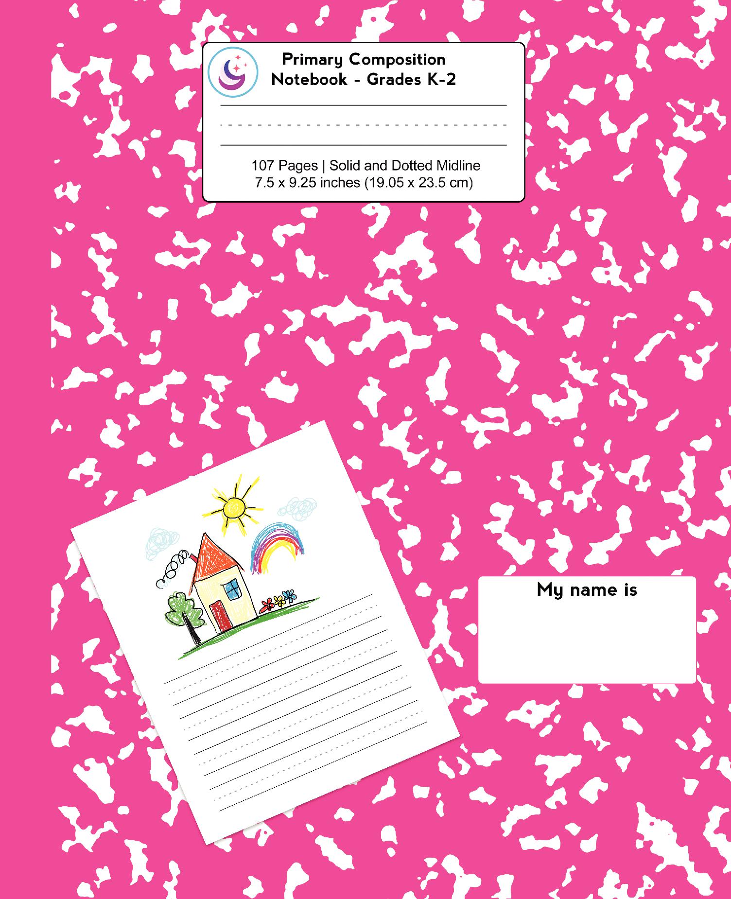 Primary Composition Notebook: Hot Pink Marble, Grades K-2 Kindergarten Writing Journal
