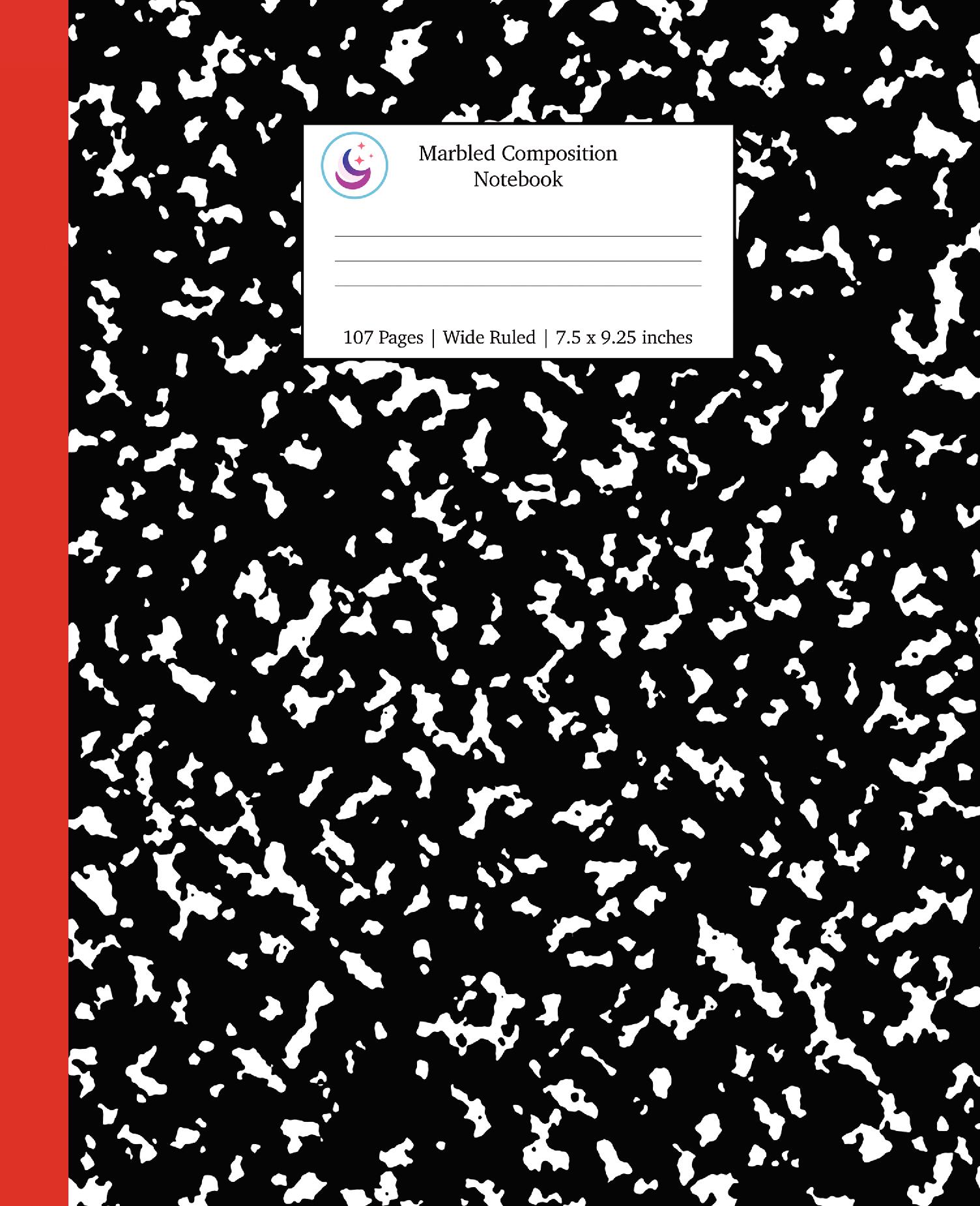 Marbled Composition Notebook: Black and Red Spine Marble Wide Ruled Paper Subject Book