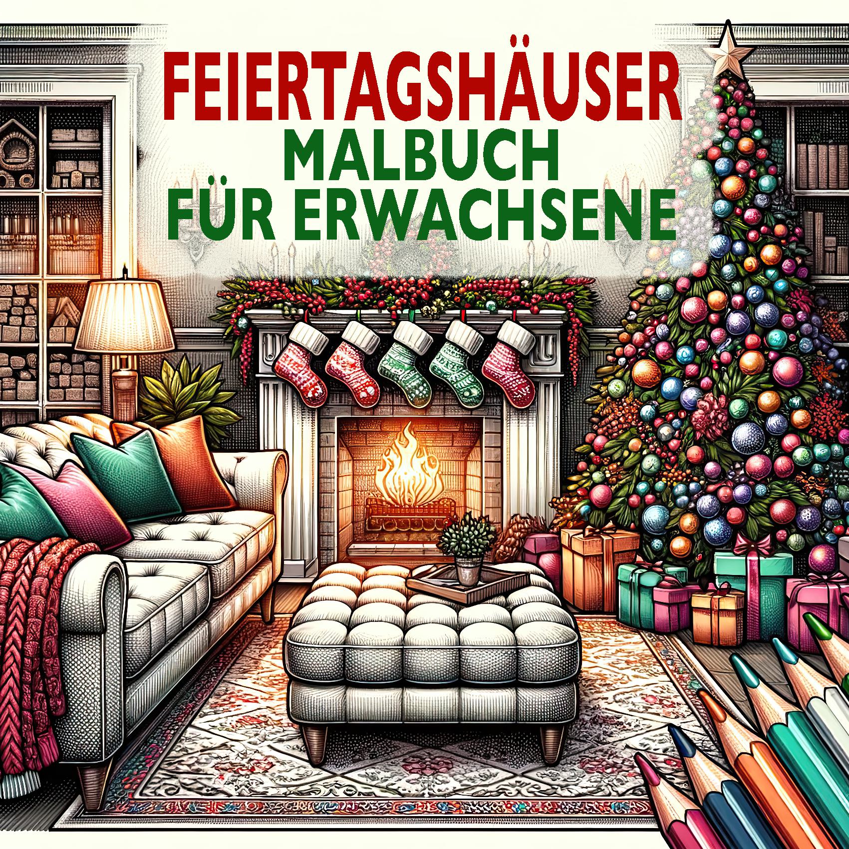 Feiertagshäuser Malbuch für Erwachsene - Festliche Gemütliche Häuser für Weihnachtszeit und Winterfeiertage